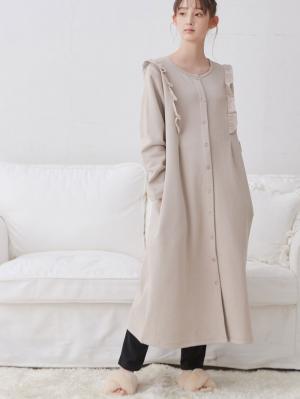 マタニティ パジャマ・ルームウェア|裏毛裏起毛ラッフルワンピース&産後も使えるレギンスパジャマ　マタニティ・授乳パジャマ【出産後も長く使える】|グレージュ