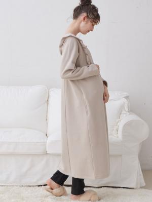 マタニティ パジャマ・ルームウェア|裏毛裏起毛ラッフルワンピース&産後も使えるレギンスパジャマ　マタニティ・授乳パジャマ【出産後も長く使える】|グレージュ