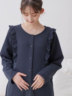 マタニティ パジャマ・ルームウェア|裏毛裏起毛ラッフルワンピース&産後も使えるレギンスパジャマ　マタニティ・授乳パジャマ【出産後も長く使える】|ネイビー