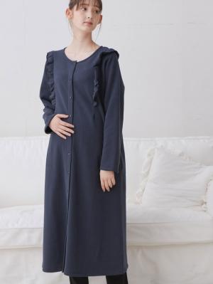 マタニティ パジャマ・ルームウェア|裏毛裏起毛ラッフルワンピース&産後も使えるレギンスパジャマ　マタニティ・授乳パジャマ【出産後も長く使える】|ネイビー