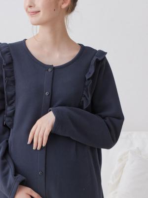 マタニティ パジャマ・ルームウェア|裏毛裏起毛ラッフルワンピース&産後も使えるレギンスパジャマ　マタニティ・授乳パジャマ【出産後も長く使える】|ネイビー