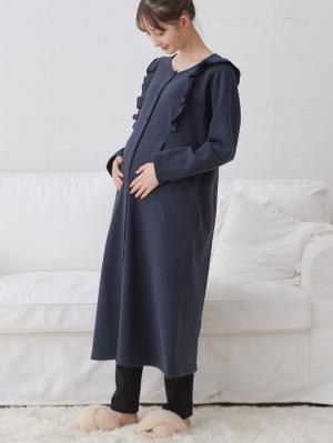 マタニティ パジャマ・ルームウェア|裏毛裏起毛ラッフルワンピース&産後も使えるレギンスパジャマ　マタニティ・授乳パジャマ【出産後も長く使える】|ネイビー