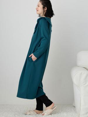 マタニティ パジャマ・ルームウェア|裏毛裏起毛ラッフルワンピース&産後も使えるレギンスパジャマ　マタニティ・授乳パジャマ【出産後も長く使える】|フォレストグリーン