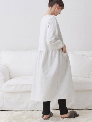 マタニティ パジャマ・ルームウェア|裏毛裏起毛リボンポケットギャザーワンピース&レギンスパジャマ　マタニティ・授乳パジャマ【出産後も長く使える】|オートミール