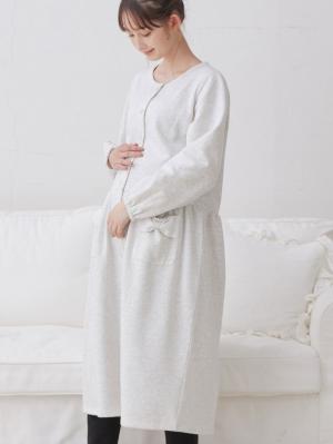 裏毛裏起毛リボンポケットギャザーワンピース&レギンスパジャマ　マタニティ・授乳パジャマ【出産後も長く使える】10239