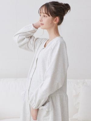 マタニティ パジャマ・ルームウェア|裏毛裏起毛リボンポケットギャザーワンピース&レギンスパジャマ　マタニティ・授乳パジャマ【出産後も長く使える】|オートミール