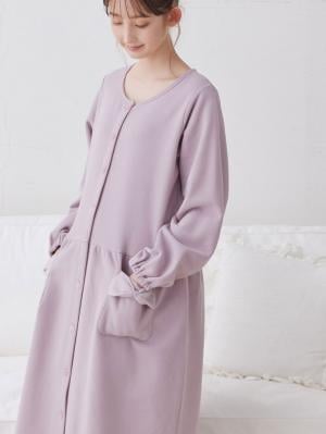 マタニティ パジャマ・ルームウェア|裏毛裏起毛リボンポケットギャザーワンピース&レギンスパジャマ　マタニティ・授乳パジャマ【出産後も長く使える】|パープル