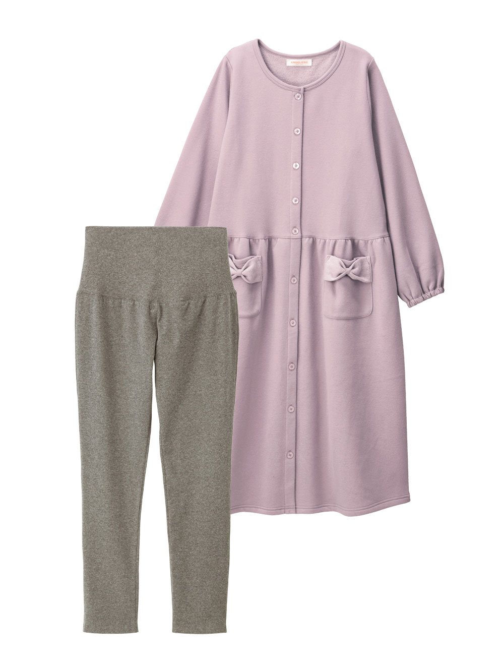 マタニティ パジャマ・ルームウェア|裏毛裏起毛リボンポケットギャザーワンピース&レギンスパジャマ　マタニティ・授乳パジャマ【出産後も長く使える】|パープル