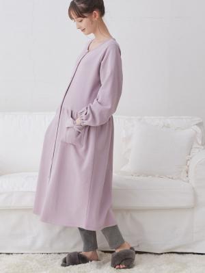 マタニティ パジャマ・ルームウェア|裏毛裏起毛リボンポケットギャザーワンピース&レギンスパジャマ　マタニティ・授乳パジャマ【出産後も長く使える】|パープル