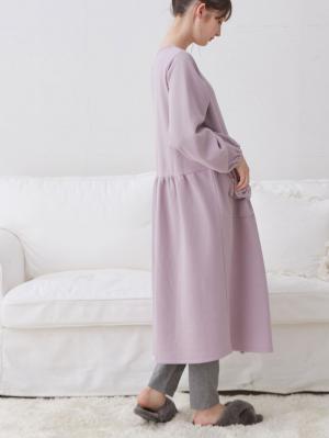 マタニティ パジャマ・ルームウェア|裏毛裏起毛リボンポケットギャザーワンピース&レギンスパジャマ　マタニティ・授乳パジャマ【出産後も長く使える】|パープル