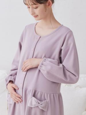 裏毛裏起毛リボンポケットギャザーワンピース&レギンスパジャマ　マタニティ・授乳パジャマ【出産後も長く使える】10239