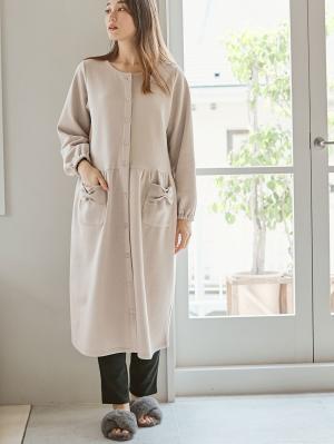 マタニティ パジャマ・ルームウェア|裏毛裏起毛リボンポケットギャザーワンピース&レギンスパジャマ　マタニティ・授乳パジャマ【出産後も長く使える】|グレージュ