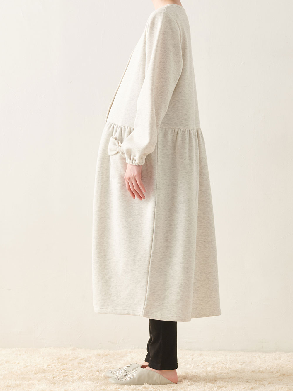 マタニティ パジャマ・ルームウェア|裏毛裏起毛リボンポケットギャザーワンピース&レギンスパジャマ　マタニティ・授乳パジャマ【出産後も長く使える】