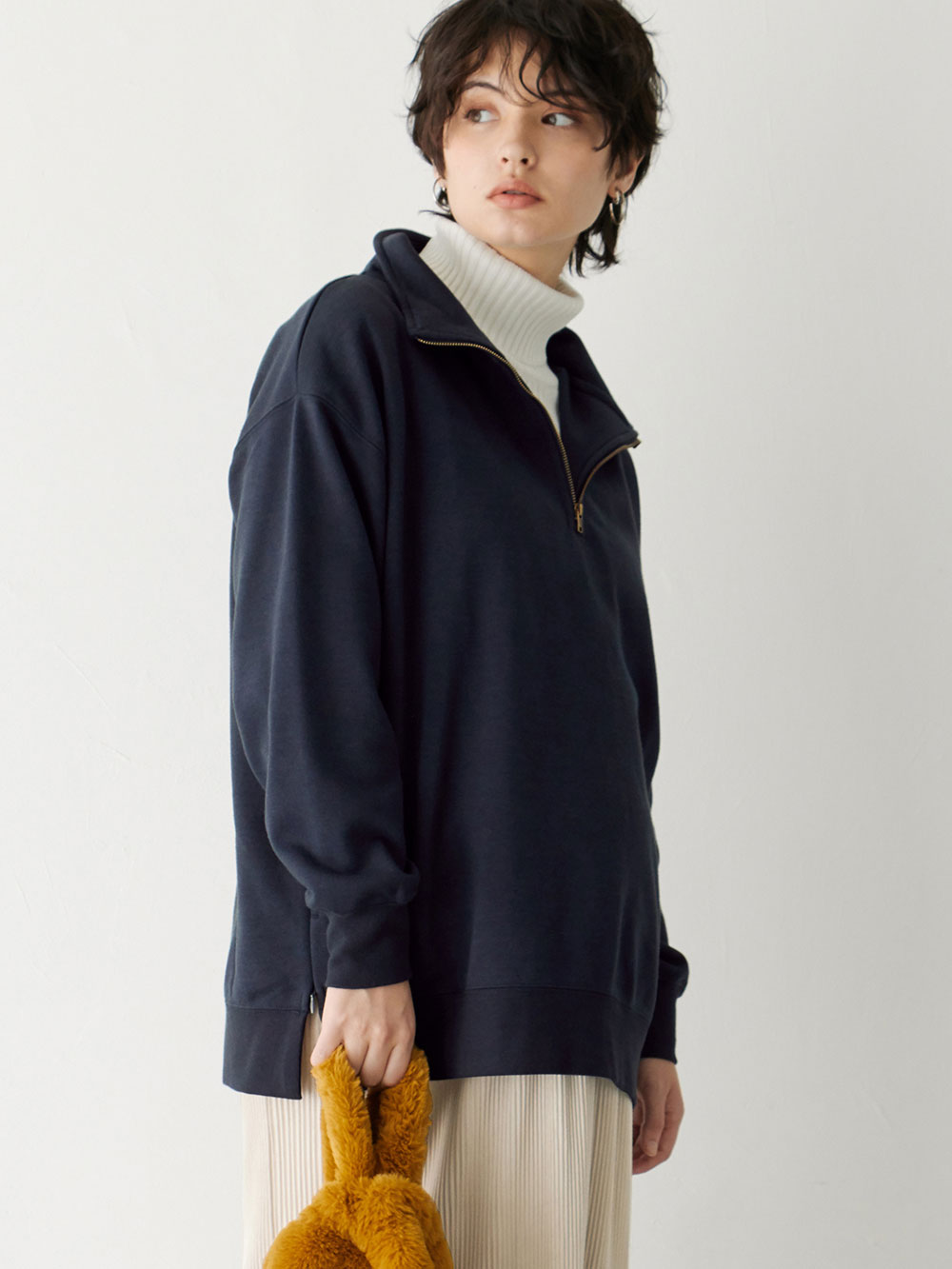 マタニティ トップス|裏毛裏起毛ジップスウェット　マタニティ・産後【出産後も長く使える】|ネイビー