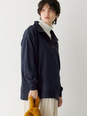 マタニティ トップス|裏毛裏起毛ジップスウェット　マタニティ・産後【出産後も長く使える】|ネイビー