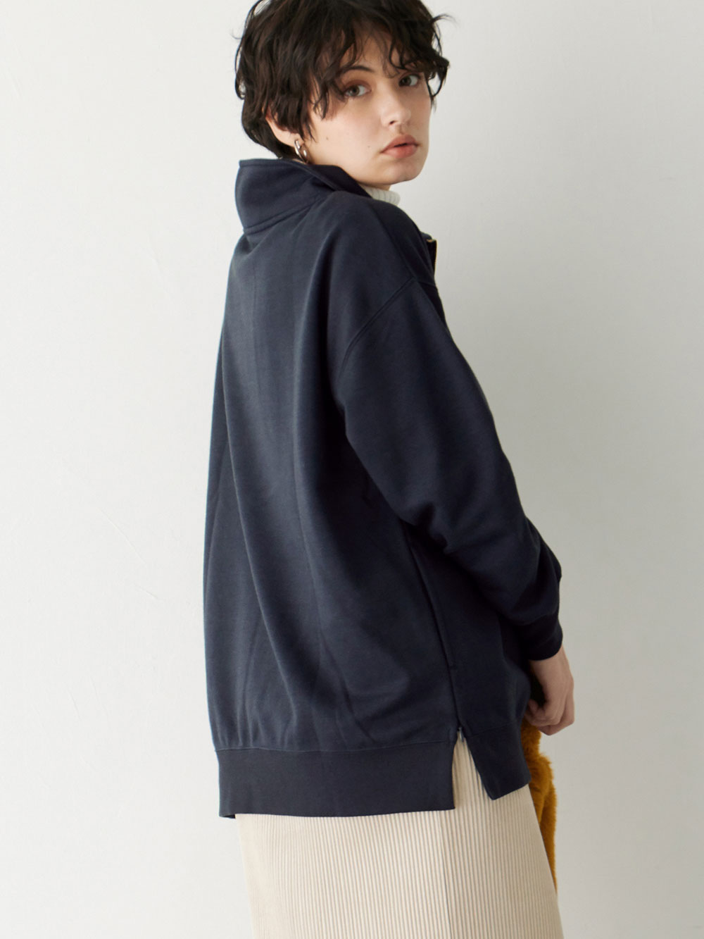 マタニティ トップス|裏毛裏起毛ジップスウェット　マタニティ・産後【出産後も長く使える】|ネイビー