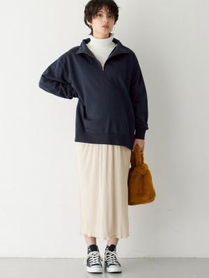 マタニティ トップス|裏毛裏起毛ジップスウェット　マタニティ・産後【出産後も長く使える】|ネイビー
