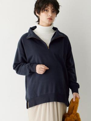 マタニティ トップス|裏毛裏起毛ジップスウェット　マタニティ・産後【出産後も長く使える】|ネイビー