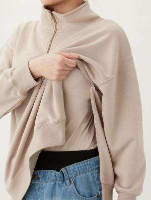 マタニティ トップス|裏毛裏起毛ジップスウェット　マタニティ・産後【出産後も長く使える】