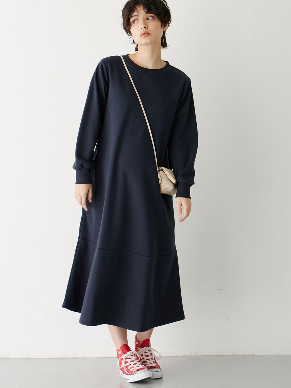マタニティ ワンピース|裏毛起毛ティアードワンピース　　マタニティ・産後【出産後も長く使える】|ネイビー