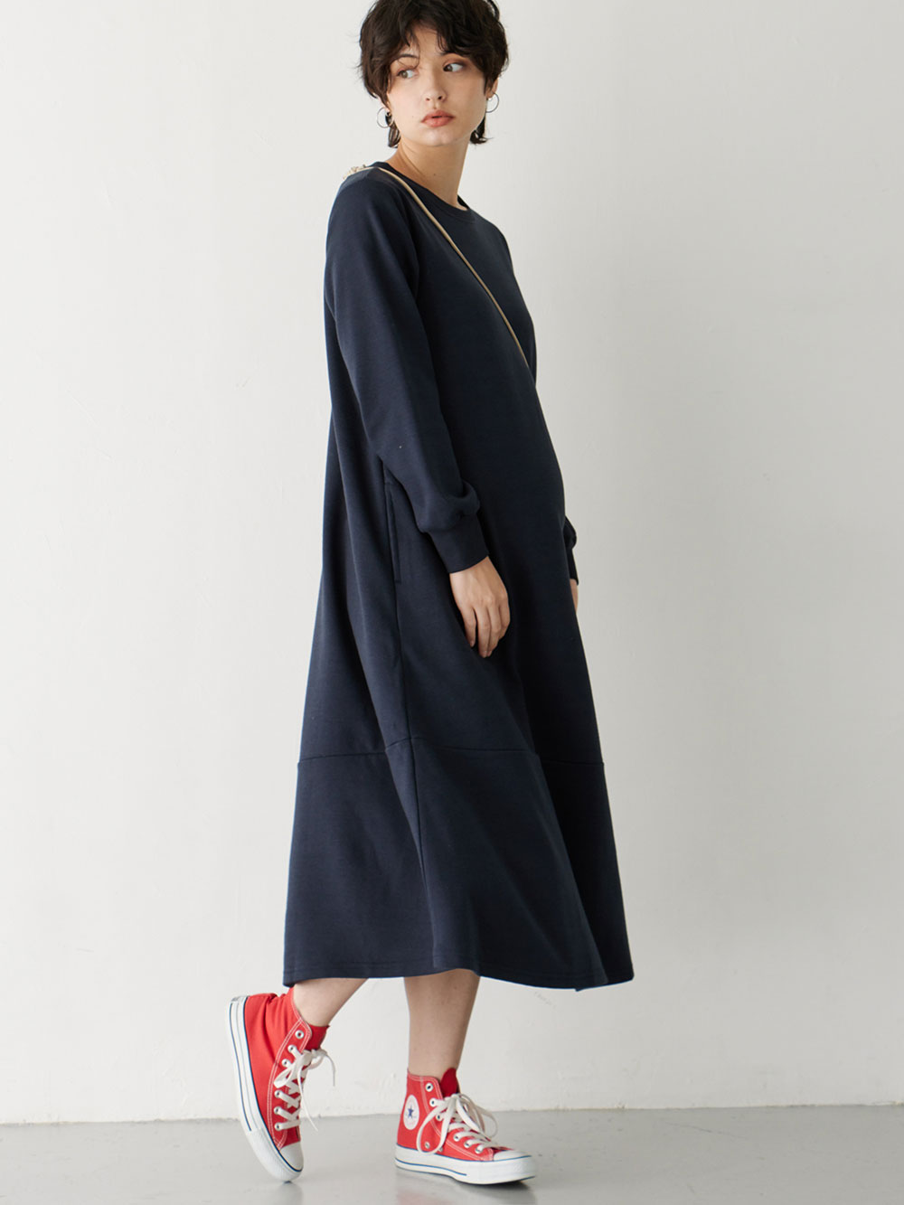 マタニティ ワンピース|裏毛起毛ティアードワンピース　　マタニティ・産後【出産後も長く使える】|ネイビー