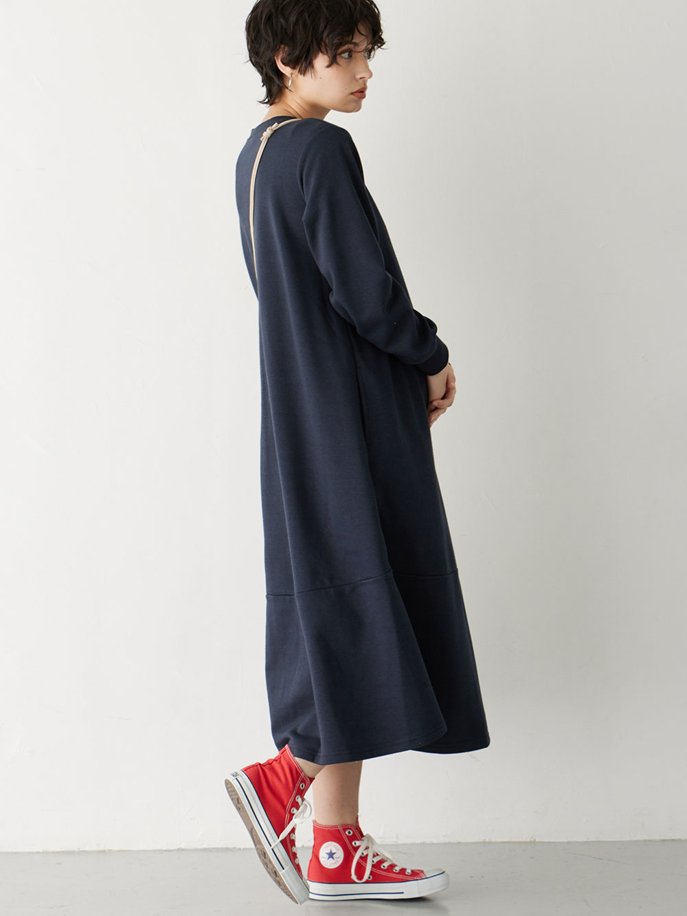 マタニティ ワンピース|裏毛起毛ティアードワンピース　　マタニティ・産後【出産後も長く使える】|ネイビー