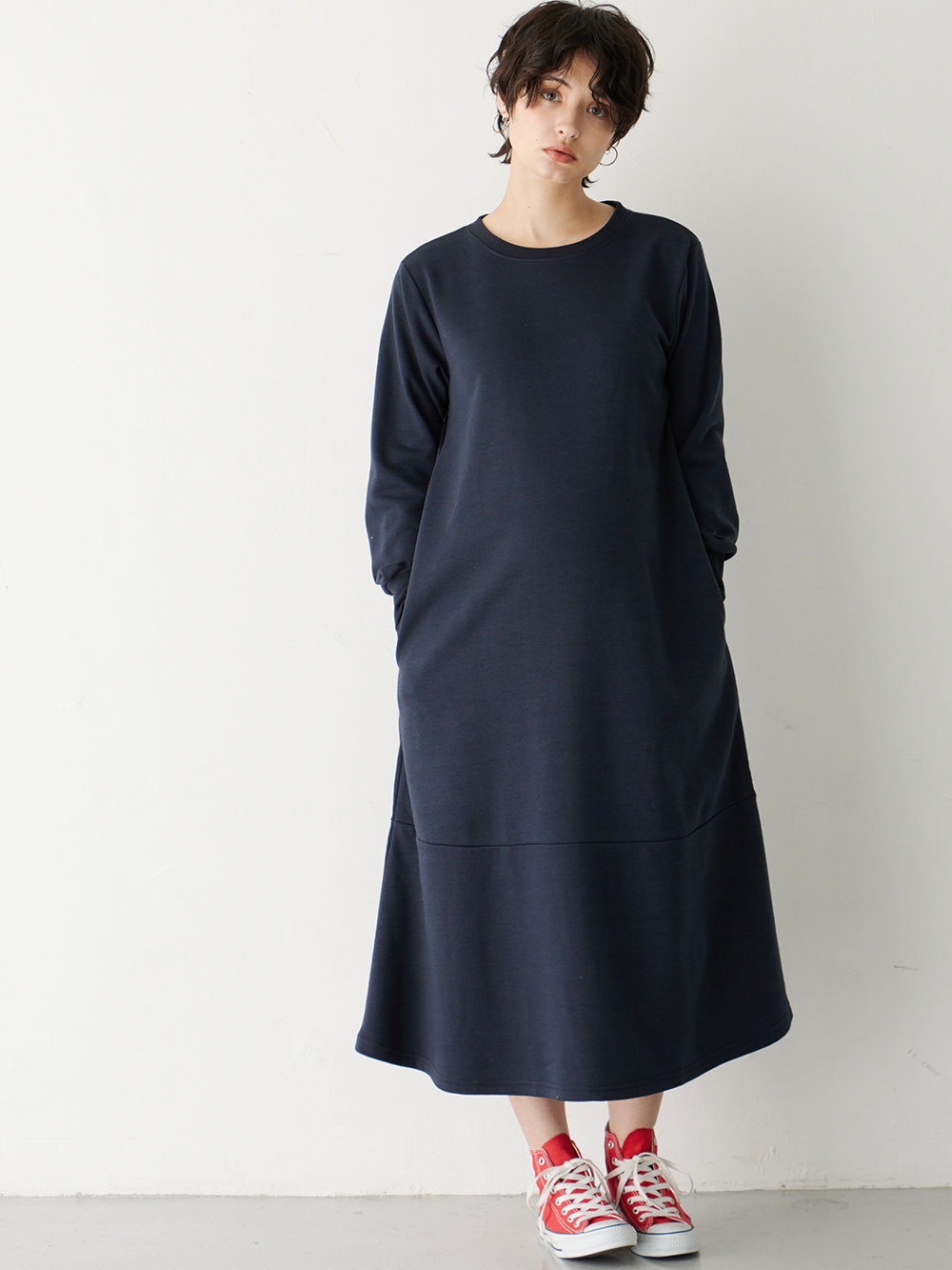マタニティ ワンピース|裏毛起毛ティアードワンピース　　マタニティ・産後【出産後も長く使える】|ネイビー