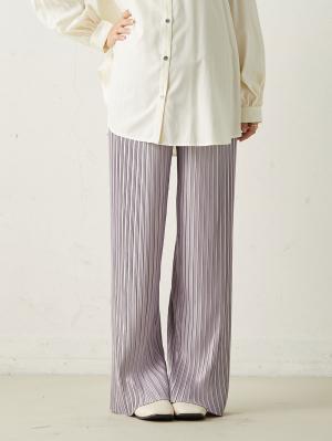 裾が床につかないフリーカットできるランダムプリーツワイドパンツ　マタニティ・産後【出産後も長く使える】10242