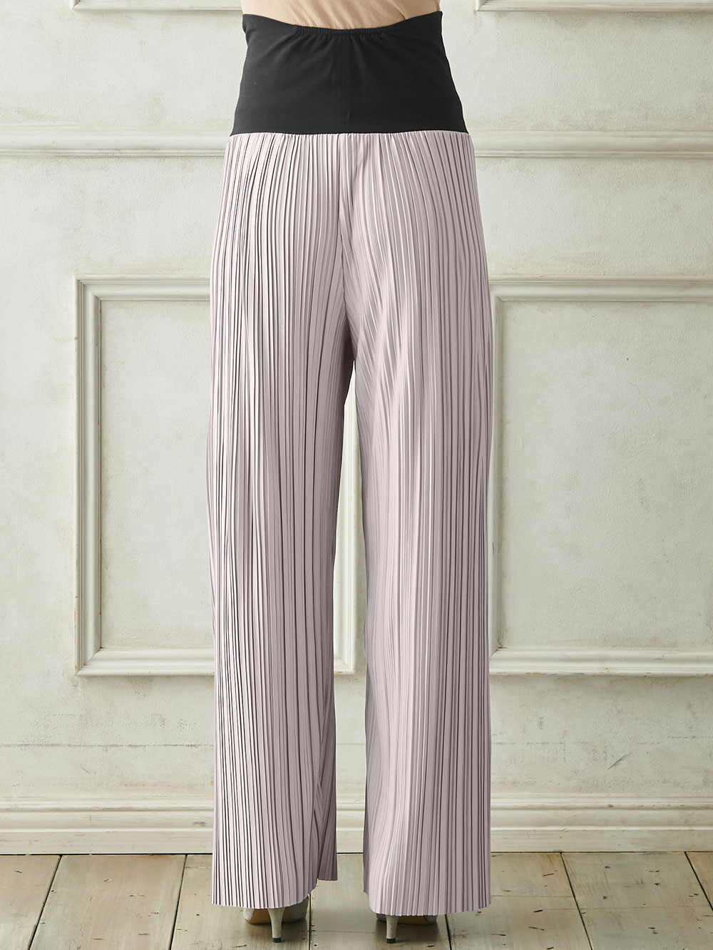 マタニティ パンツ|裾が床につかないフリーカットできるランダムプリーツワイドパンツ　マタニティ・産後【出産後も長く使える】