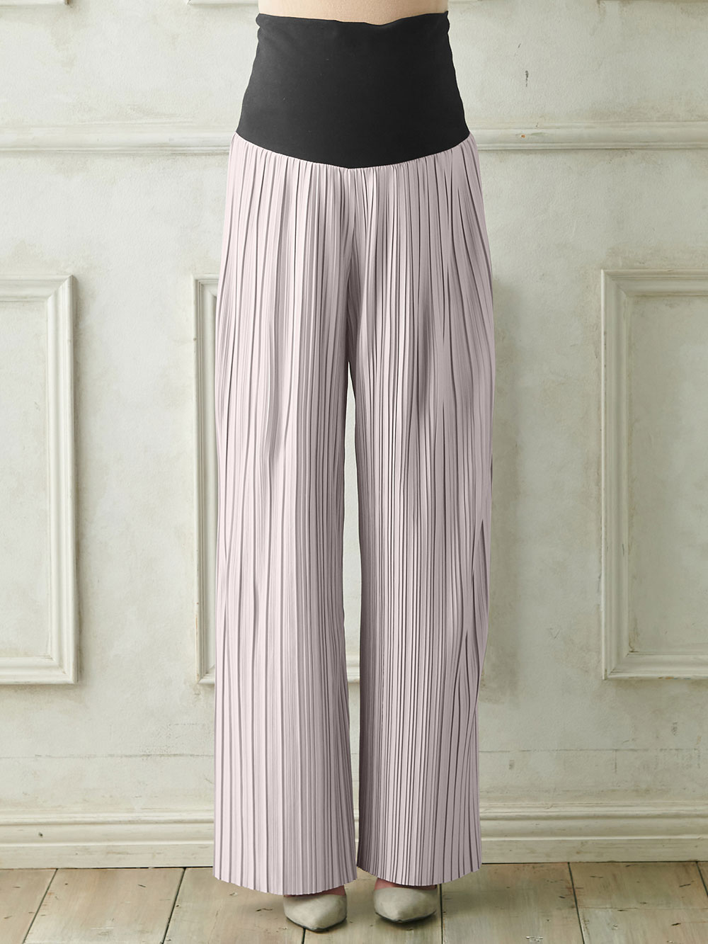 マタニティ パンツ|裾が床につかないフリーカットできるランダムプリーツワイドパンツ　マタニティ・産後【出産後も長く使える】