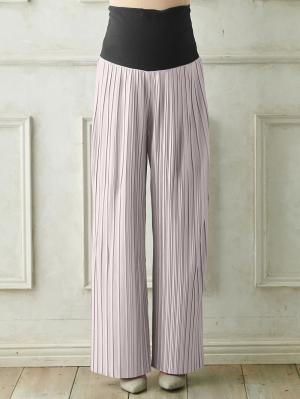 マタニティ パンツ|裾が床につかないフリーカットできるランダムプリーツワイドパンツ　マタニティ・産後【出産後も長く使える】