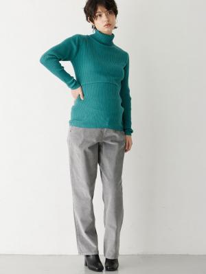 マタニティ パンツ|ストレッチコーデュロイワイドストレートパンツ マタニティ・産後【出産後も長く使える】|グレー