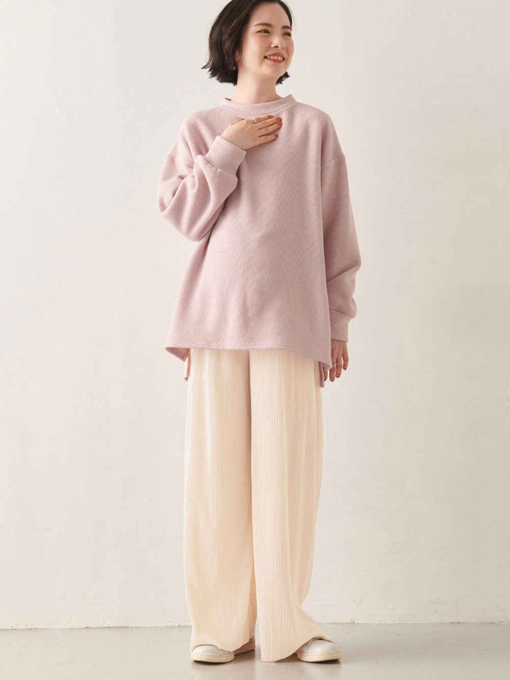 マタニティ パンツ|裾が床につかない機能付フリーカットできるプリーツパンツ マタニティ・産後【出産後も長く使える】