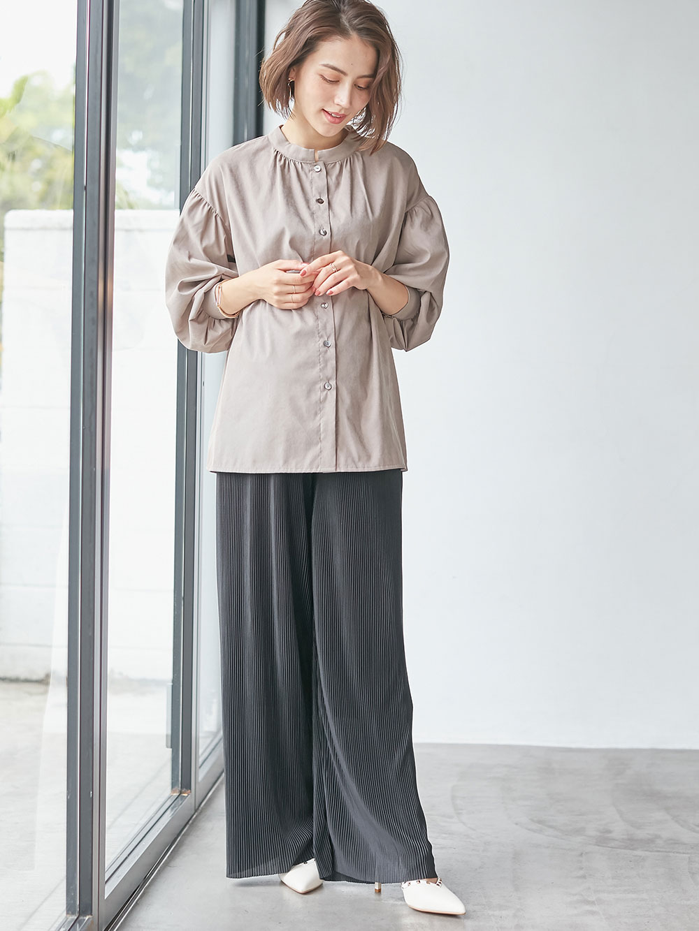 マタニティ パンツ|裾が床につかない機能付フリーカットできるプリーツパンツ マタニティ・産後【出産後も長く使える】|ブラック