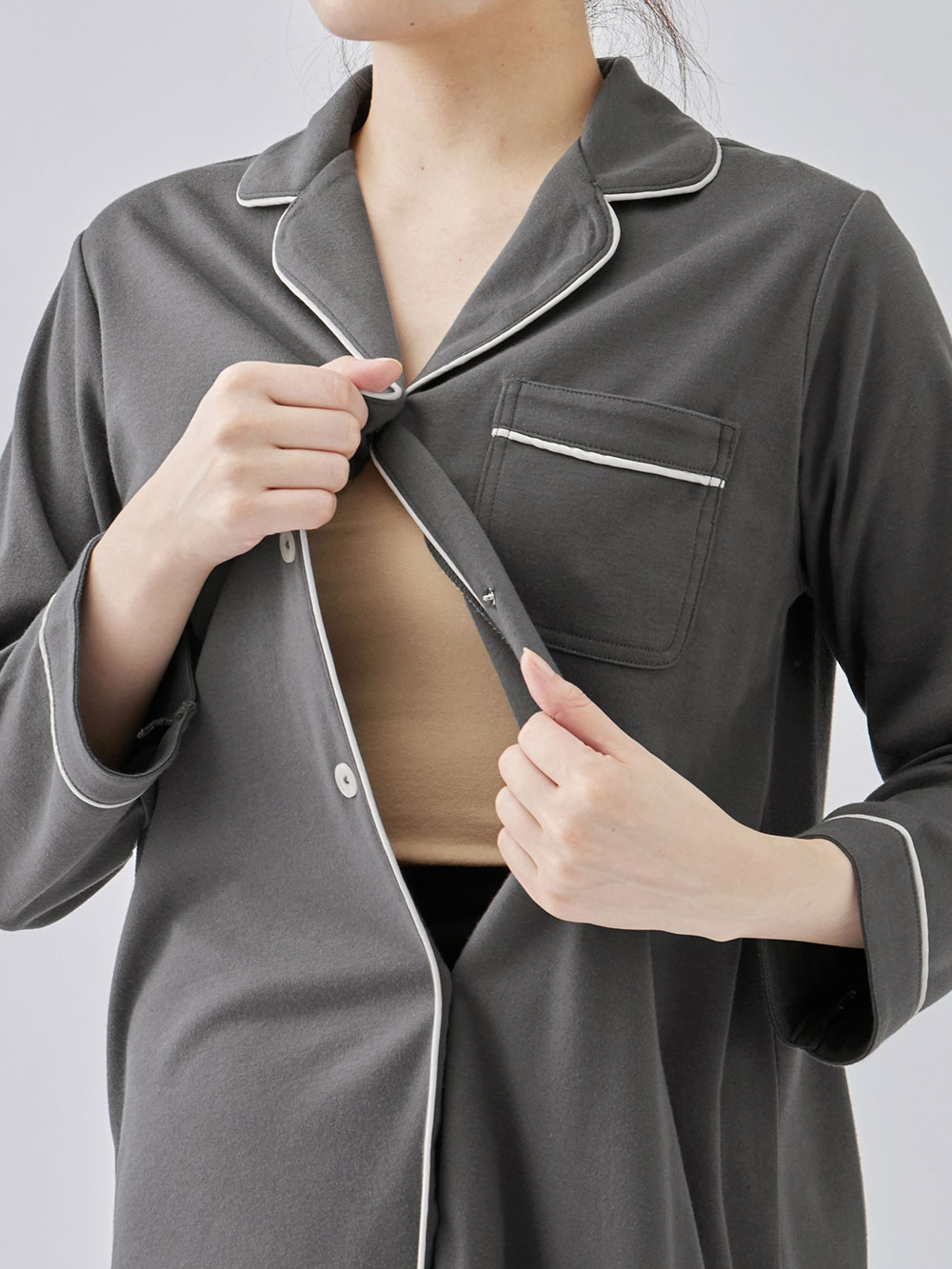 マタニティ パジャマ・ルームウェア|綿混やわらかスムースシャツパジャマ【出産後も長く使える】