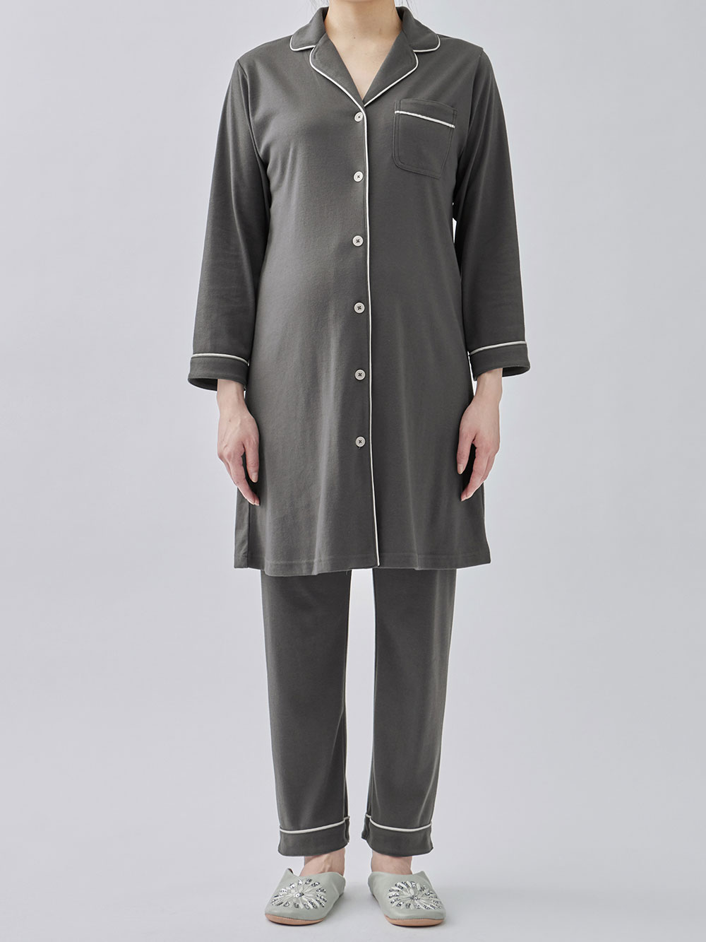 マタニティ パジャマ・ルームウェア|綿混やわらかスムースシャツパジャマ【出産後も長く使える】
