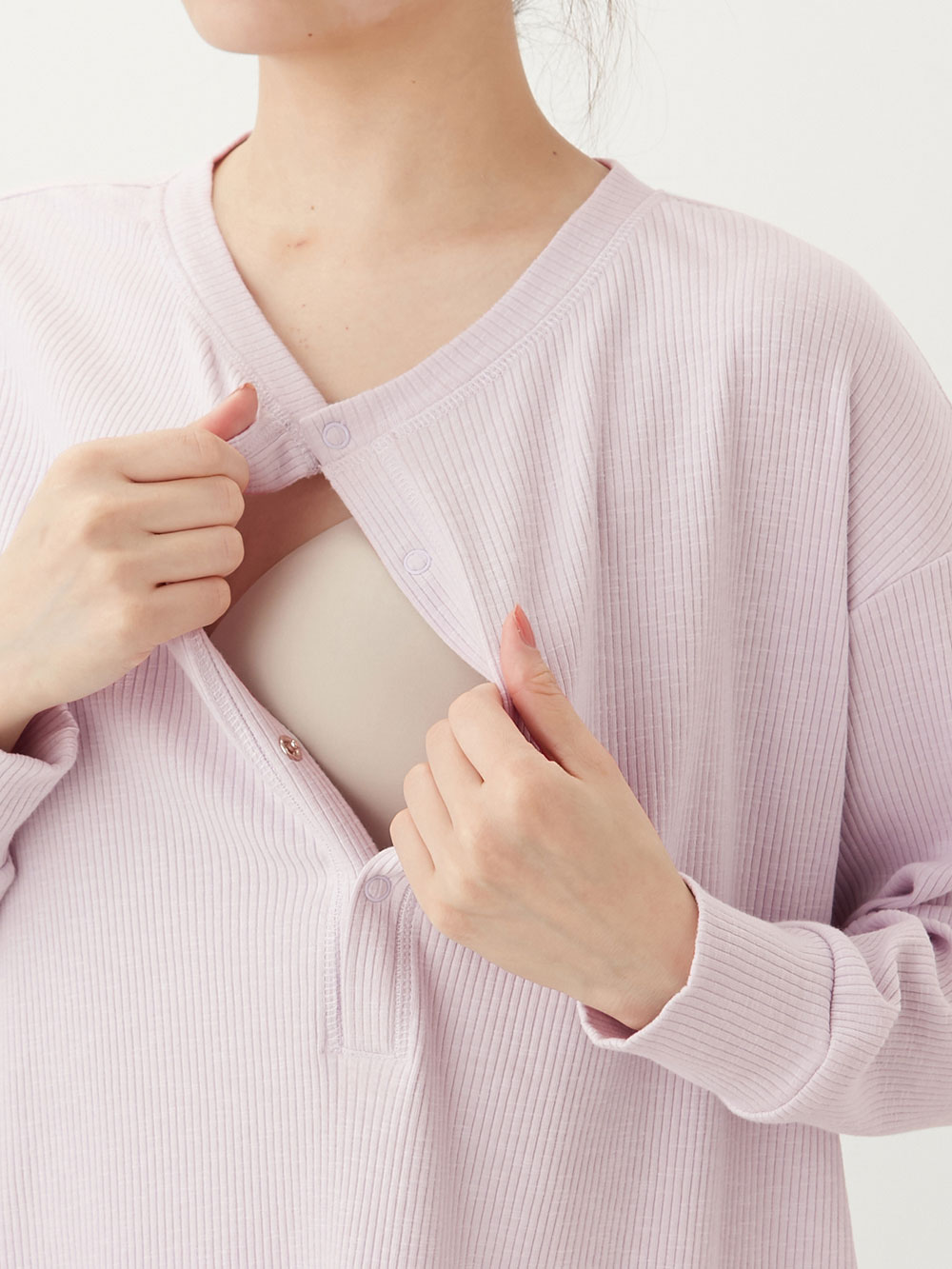 公式　｜マタニティウェア・授乳服通販｜　リブヘンリーネックトップスワイドパンツワンマイルセット　パジャマ・ルームウェア(品番：10247)　マタニティ　マタニティ・授乳パジャマ【出産後も長く使える】　エンジェリーベ