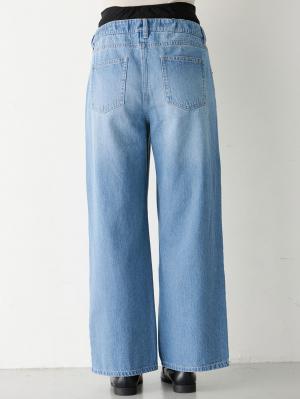 マタニティ パンツ|綿100%ワイドストレートデニム　　マタニティ・産後【出産後も長く使える】