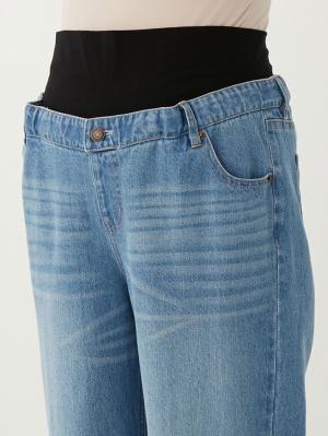 マタニティ パンツ|綿100%ワイドストレートデニム　　マタニティ・産後【出産後も長く使える】