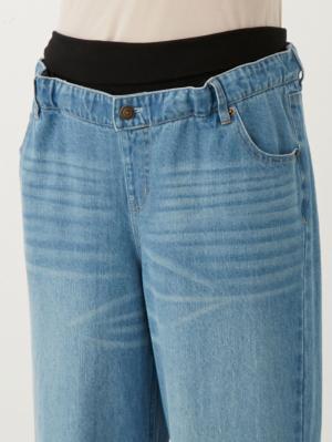 マタニティ パンツ|綿100%ワイドストレートデニム　　マタニティ・産後【出産後も長く使える】