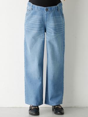 マタニティ パンツ|綿100%ワイドストレートデニム　　マタニティ・産後【出産後も長く使える】