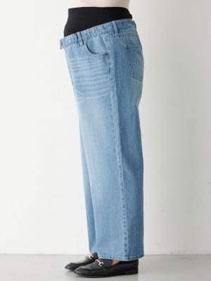 マタニティ パンツ|綿100%ワイドストレートデニム　　マタニティ・産後【出産後も長く使える】