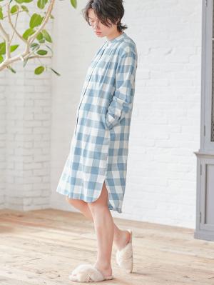マタニティ パジャマ・ルームウェア|綿100%フランネルシャツワンピース＆産後も使えるレギンスパンツセット【出産後も長く使える】|ブルー