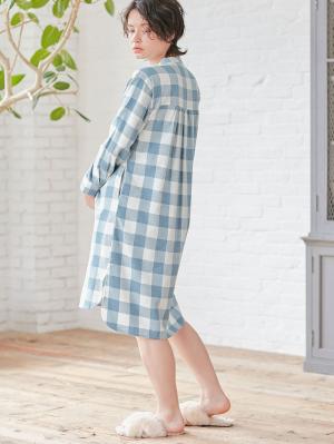 マタニティ パジャマ・ルームウェア|綿100%フランネルシャツワンピース＆産後も使えるレギンスパンツセット【出産後も長く使える】|ブルー