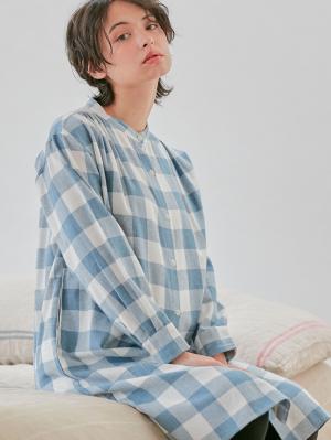 マタニティ パジャマ・ルームウェア|綿100%フランネルシャツワンピース＆産後も使えるレギンスパンツセット【出産後も長く使える】|ブルー