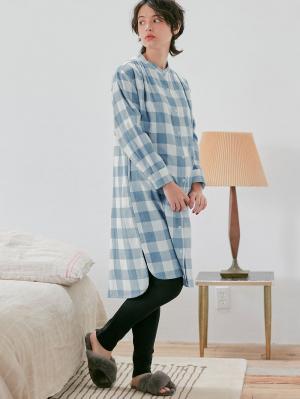 マタニティ パジャマ・ルームウェア|綿100%フランネルシャツワンピース＆産後も使えるレギンスパンツセット【出産後も長く使える】|ブルー