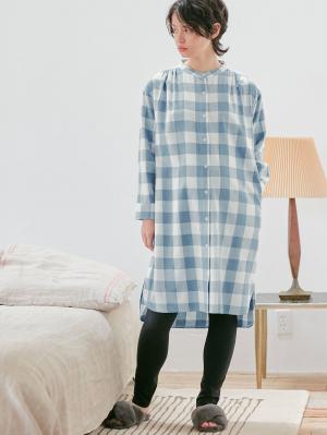 マタニティ パジャマ・ルームウェア|綿100%フランネルシャツワンピース＆産後も使えるレギンスパンツセット【出産後も長く使える】|ブルー