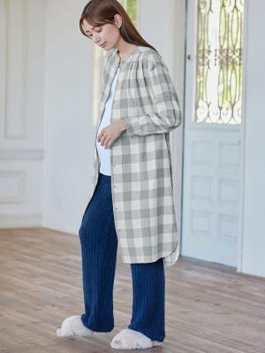 マタニティ パジャマ・ルームウェア|綿100%フランネルシャツワンピース＆産後も使えるレギンスパンツセット【出産後も長く使える】|グレー