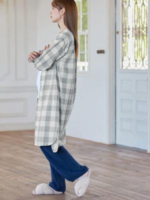 マタニティ パジャマ・ルームウェア|綿100%フランネルシャツワンピース＆産後も使えるレギンスパンツセット【出産後も長く使える】|グレー