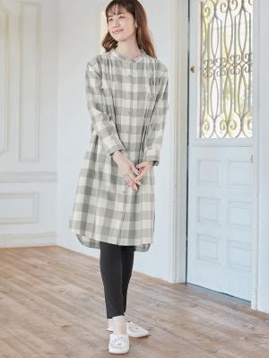 マタニティ パジャマ・ルームウェア|綿100%フランネルシャツワンピース＆産後も使えるレギンスパンツセット【出産後も長く使える】|グレー